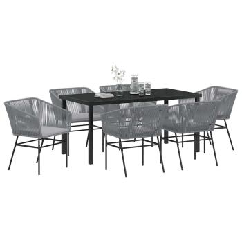 2-teiliges Garten-Essset mit Kissen Grau Poly-Rattan