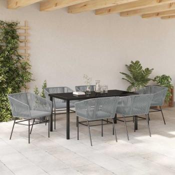 2-teiliges Garten-Essset mit Kissen Grau Poly-Rattan
