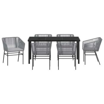2-teiliges Garten-Essset mit Kissen Grau Poly-Rattan