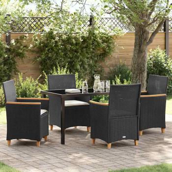 ARDEBO.de - 5-teiliges Garten-Ess-Set mit Kissen Schwarz Poly-Rattan