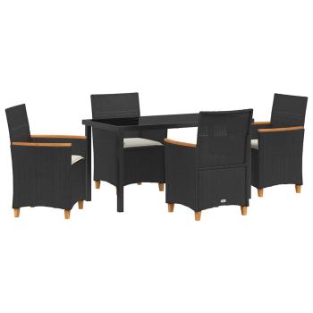 5-teiliges Garten-Ess-Set mit Kissen Schwarz Poly-Rattan