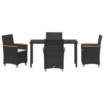 5-teiliges Garten-Ess-Set mit Kissen Schwarz Poly-Rattan