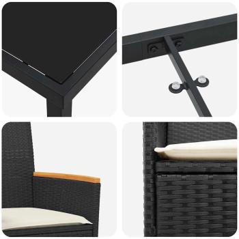 5-teiliges Garten-Ess-Set mit Kissen Schwarz Poly-Rattan