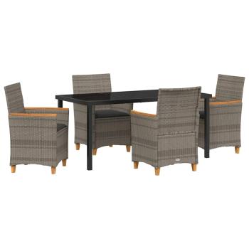 5-teiliges Gartenset mit Kissen Grau Poly-Rattan