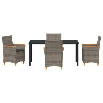 5-teiliges Gartenset mit Kissen Grau Poly-Rattan
