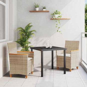ARDEBO.de - 3-teiliges Garten Esstisch Set mit Kissen Beige Poly Rattan