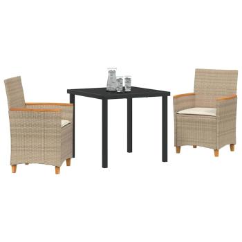 3-teiliges Garten Esstisch Set mit Kissen Beige Poly Rattan
