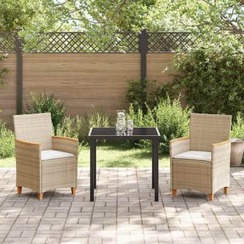 3-teiliges Garten Esstisch Set mit Kissen Beige Poly Rattan