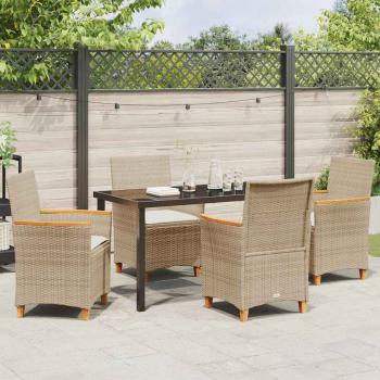 5-teiliges Garten-Ess-Set mit Kissen Beige Poly-Rattan