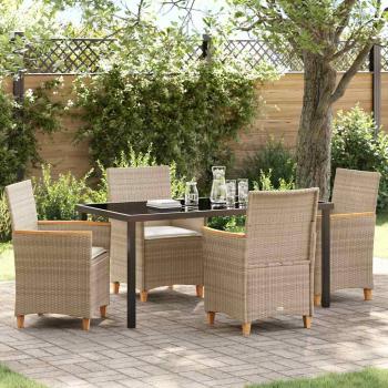 ARDEBO.de - 5-teiliges Garten-Ess-Set mit Kissen Beige Poly-Rattan