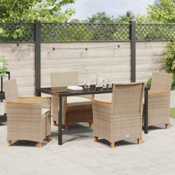 5-teiliges Garten-Ess-Set mit Kissen Beige Poly-Rattan