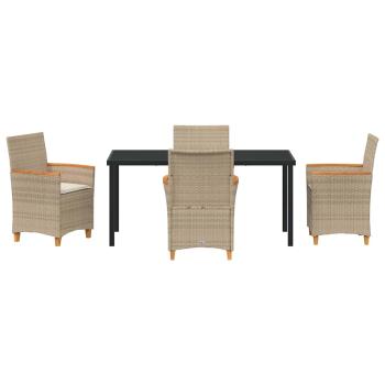 5-teiliges Garten-Ess-Set mit Kissen Beige Poly-Rattan