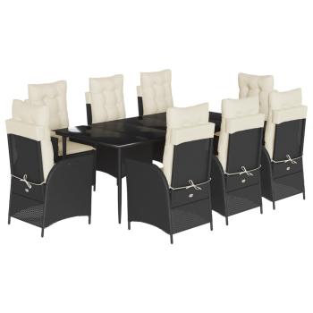 9-tlg. Garten-Essgruppe mit Kissen Schwarz Poly Rattan