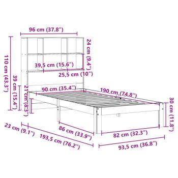 Massivholzbett mit Regal ohne Matratze 90x190 cm Kiefer