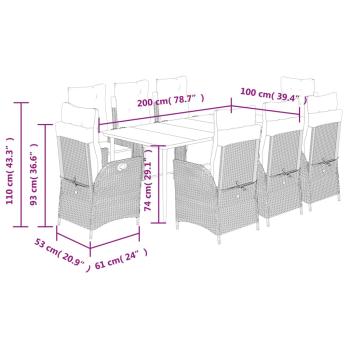 9-tlg. Garten-Essgruppe mit Kissen Schwarz Poly Rattan