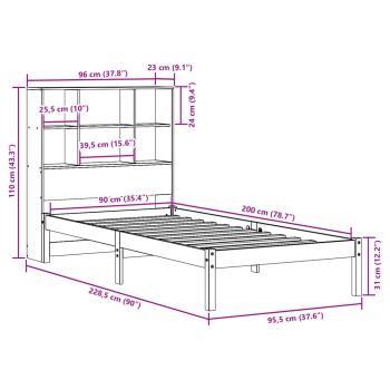 Massivholzbett mit Regal ohne Matratze 90x200 cm Kiefer