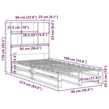 Massivholzbett mit Regal ohne Matratze 90x190 cm