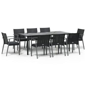 9-tlg. Garten-Essgruppe mit Kissen Poly Rattan und Stahl