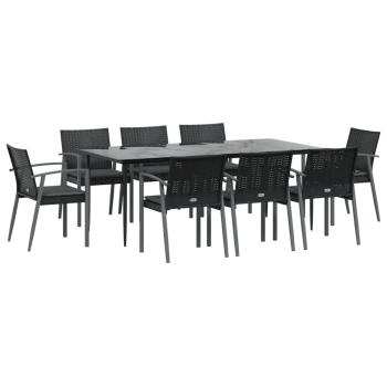 9-tlg. Garten-Essgruppe mit Kissen Poly Rattan und Stahl