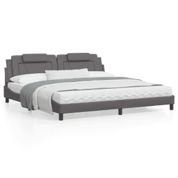ARDEBO.de - Bett mit Matratze Grau 200x200 cm Kunstleder