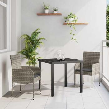 ARDEBO.de - 3-teiliges Garten-Dining-Set mit Kissen Grau Poly Rattan