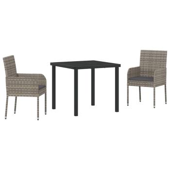 3-teiliges Garten-Dining-Set mit Kissen Grau Poly Rattan