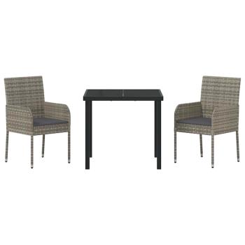 3-teiliges Garten-Dining-Set mit Kissen Grau Poly Rattan