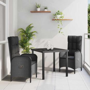 ARDEBO.de - 3-teiliges Garten-Dining-Set Schwarz Poly-Rattan