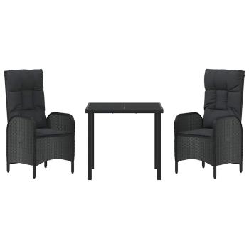 3-teiliges Garten-Dining-Set Schwarz Poly-Rattan