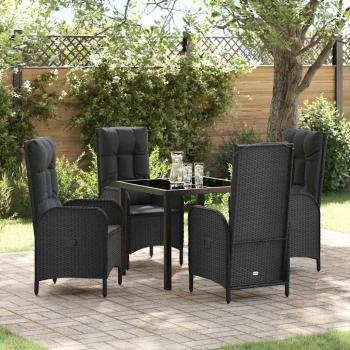 ARDEBO.de - 5-teiliges Garten-Essset Schwarz Poly-Rattan