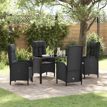 ARDEBO.de - 5-teiliges Garten-Essset Schwarz Poly-Rattan