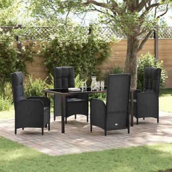 ARDEBO.de - 5-teiliges Garten-Esstischset Schwarz Poly-Rattan