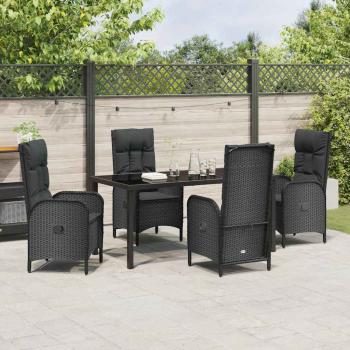 5-teiliges Garten-Esstischset Schwarz Poly-Rattan