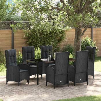 ARDEBO.de - 7-teiliges Garten-Essenset Schwarz Poly Rattan