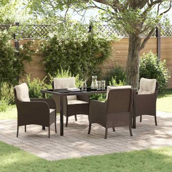 ARDEBO.de - 5-teiliger Garten-Ess-Set mit Kissen Braun Poly Rattan