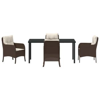 5-teiliger Garten-Ess-Set mit Kissen Braun Poly Rattan