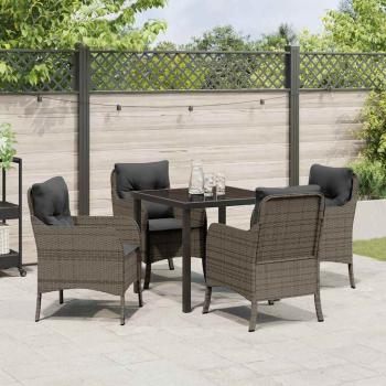 5-teiliges Garten-Dining-Set mit Kissen in Grau aus Poly-Rattan
