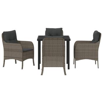 5-teiliges Garten-Dining-Set mit Kissen in Grau aus Poly-Rattan