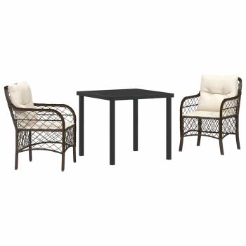 3-teiliges Garten Esszimmer Set mit Kissen Braunes Poly-Rattan