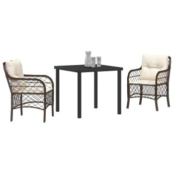 3-teiliges Garten Esszimmer Set mit Kissen Braunes Poly-Rattan