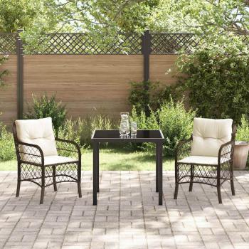 3-teiliges Garten Esszimmer Set mit Kissen Braunes Poly-Rattan