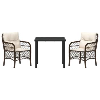 3-teiliges Garten Esszimmer Set mit Kissen Braunes Poly-Rattan
