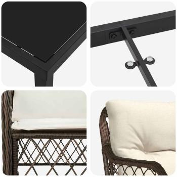 3-teiliges Garten Esszimmer Set mit Kissen Braunes Poly-Rattan