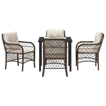 5-teiliges Garten-Essgruppen-Set mit Kissen, braunes Poly-Rattan