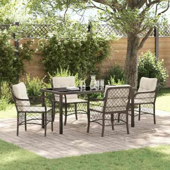 ARDEBO.de - 5-Teiliges Garten Essset mit Kissen Braun Poly-Rattan