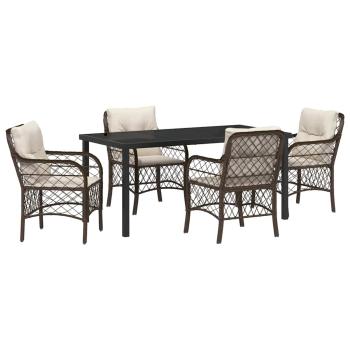 5-Teiliges Garten Essset mit Kissen Braun Poly-Rattan