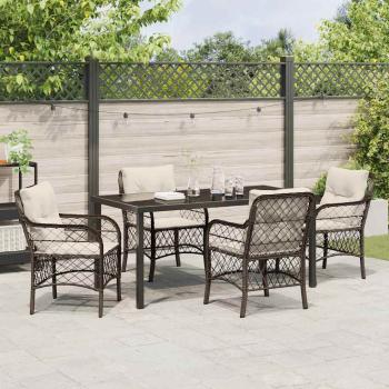 5-Teiliges Garten Essset mit Kissen Braun Poly-Rattan