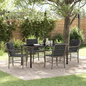 ARDEBO.de - 5-teilige Garten Essgruppe mit Kissen Grau Poly Rattan