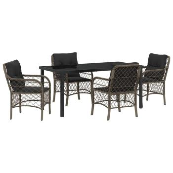5-teilige Garten Essgruppe mit Kissen Grau Poly Rattan