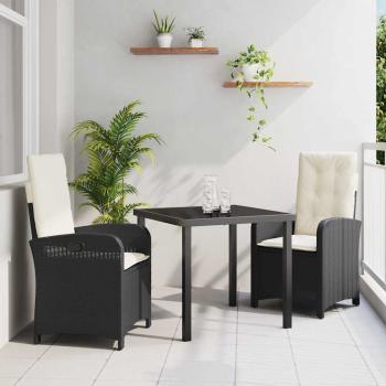 ARDEBO.de - 3-teiliges Garten-Essenset mit Kissen Schwarz Poly-Rattan